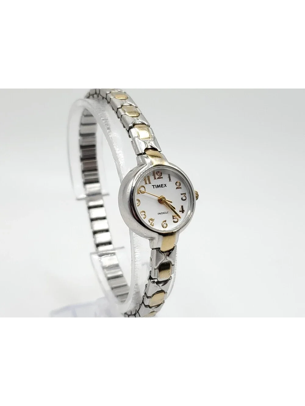 Timex Indiglo Quartz Watch New Battery Silver Tone White Dial Round 19mm